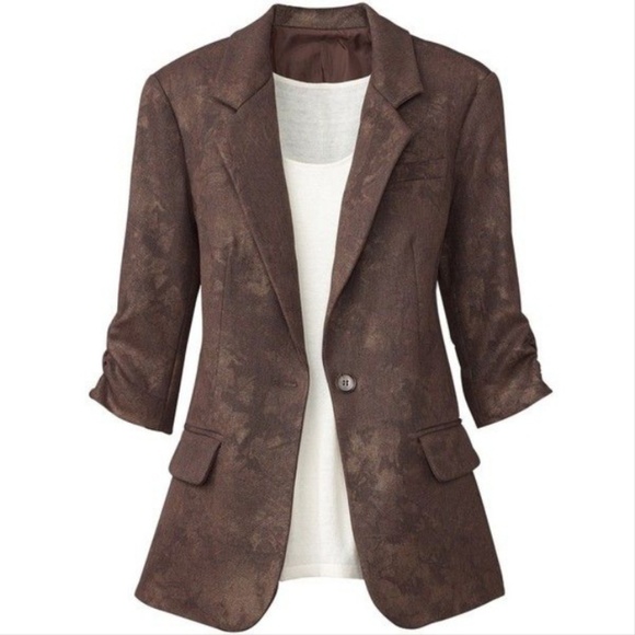 Coldwater Creek Jackets & Blazers - Coldwater Creek 10P Foil Print Brown Tweed Jacket